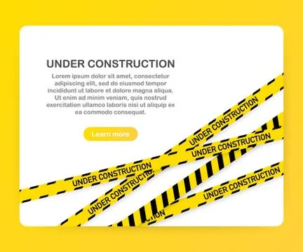 Under construction website page with black and yellow striped borders. Border Stock Illustration