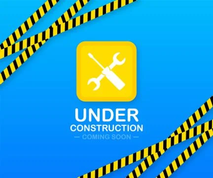 Under construction website page with black and yellow striped borders. Border Stock Illustration