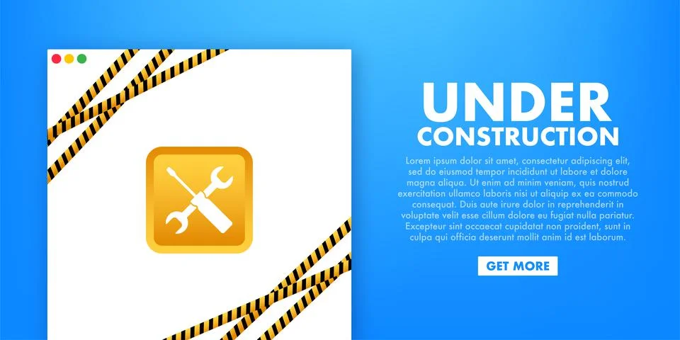 Under construction website page with black and yellow striped borders. Border Stock Illustration