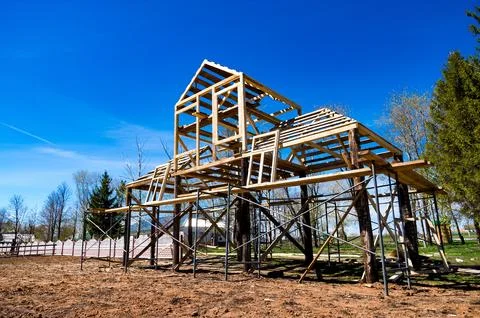 Under construction - wooden framework in progress Stock Photos