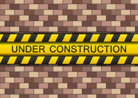 Under construction yellow tape on brickwall Stock Illustration
