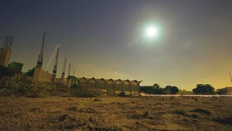 Under constuction building in moonlight Stock Photos