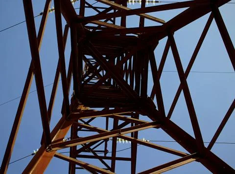 Under the electric tower in the background of sky Fotos Stock