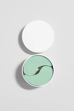 Under Eye Patches packaging mockup, white plastic cream jar for eye mask Ilustración de archivo