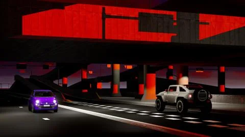 Under the highway. Urban scene Illustrazione stock