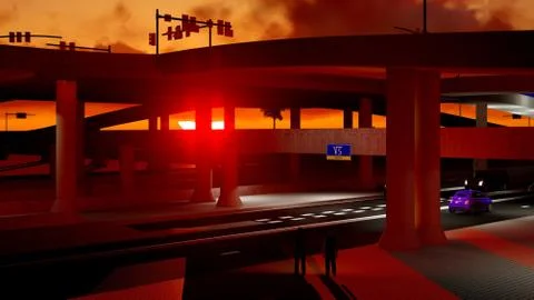 Under the highway. Urban scene 스톡 일러스트