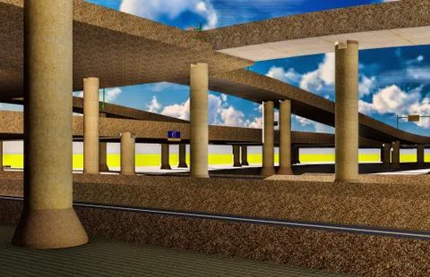 Under the highway. Urban scene Illustrazione stock