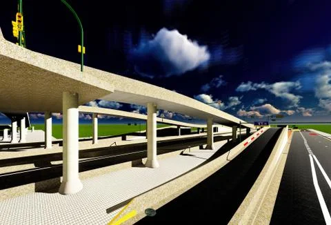 Under the highway. Urban scene 스톡 일러스트
