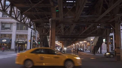 Under L Train Bridge in Chicago Stock Footage 89941355