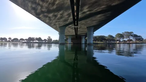 Under McDaniel Bridge View Mission Bay San Diego CA Calm Water Reflection Stock Footage 331608568
