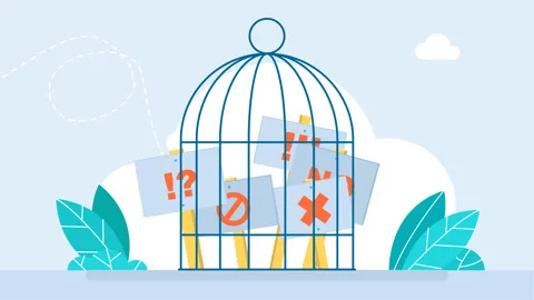 Under the metal birdcage is group of proscribing signs. Set of signs with signs Stock Footage 282013369
