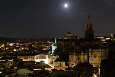 Under the moon in Toledo Stock Photos