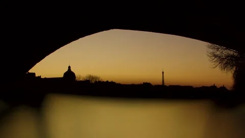 Under a Paris bridge at sunset Stock Footage 340207857