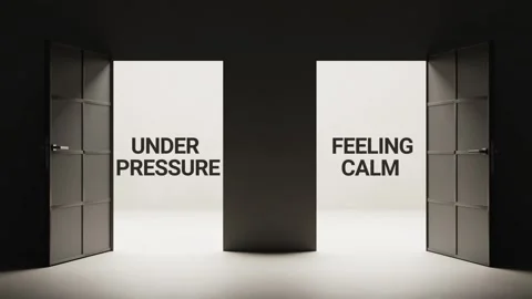 Under pressure vs. feeling calm concept animation, two opening doors revealing Stock Footage 319379210