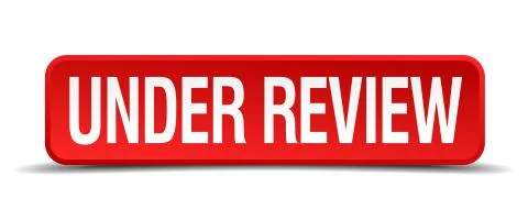 Under review red 3d square button isolated on white Stock Illustration