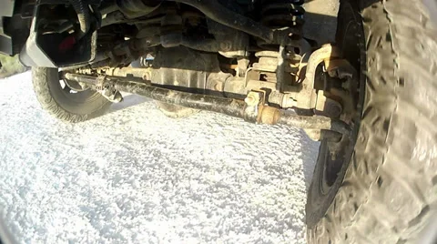 Under the off-road car while it is moving Stock Footage 34641820