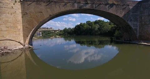 UNDER Roman Bridge - Ebro River - La Rioja - Spain 3 Stock Footage 94545803
