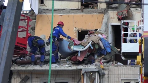 Under the rubble, where there was an explosion, there are no more dead. Stock Footage 133221458