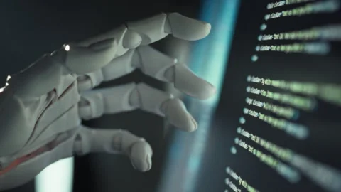 Under software control an inanimate robotic hand executes a precise signal t Stock Footage 331475873
