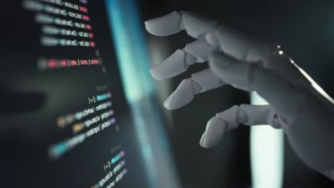 Under software guidance a robotic arm precision-crafts code embodying automa Stock Footage 331866286