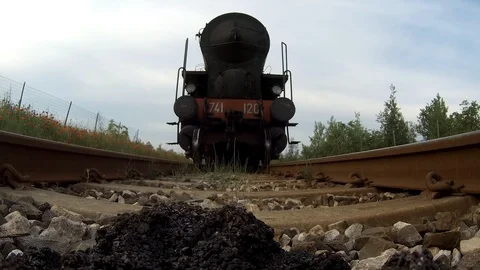 Under a Steam Train, camera mounted on the rails Stock Footage 90814032