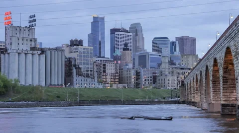 Under the Stone Arch Bridge Dusk Stock Footage 65323083