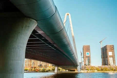 Under Thu Thiem 2 bridge wide angle view Stock Photos