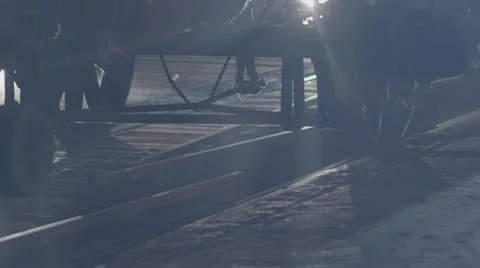 Under train in slow motion with fog, smoke Stock Footage 54253172