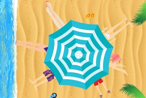 Under an umbrella on the beach Stock Illustration