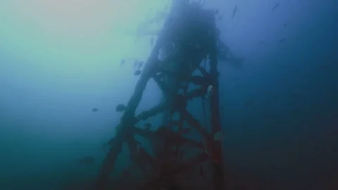 Under water shot of sunken shipwreck, superstructures, Portugal Video stock 167056653