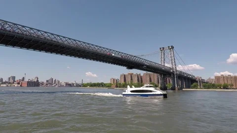 Under Williamsburg Bridge By Ferry Stock-Footage 78132528