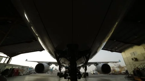 Undercarriage Of The Airplane In Hangar Stock Footage 62203147