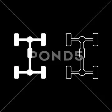 Undercarriage Chassis Carriage for car Vehicle frame icon outline set white c Stock Illustration