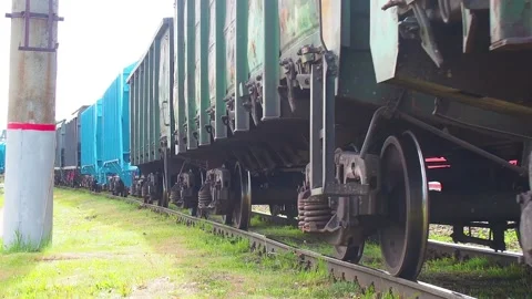 Undercarriage of a train carriage, wheels of a freight train close-up. Stock Footage 168765134