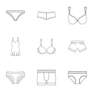 Underclothes icon set, outline style Stock Illustration