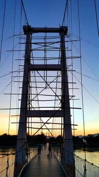 Underconstruction hanging bridge (200 year Rattanakosin Sompoch bridge) acr.. Stock Photos