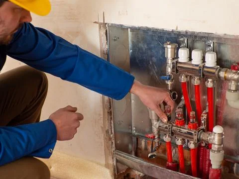 Underfloor heating installation Stock Photos