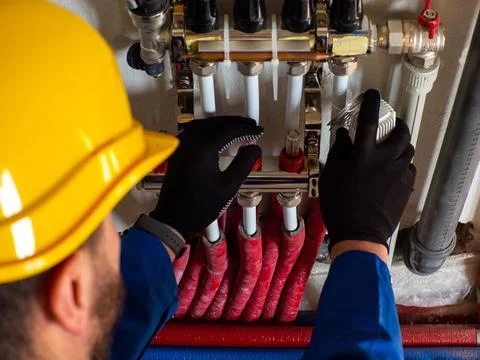 Underfloor heating installation Stock Photos