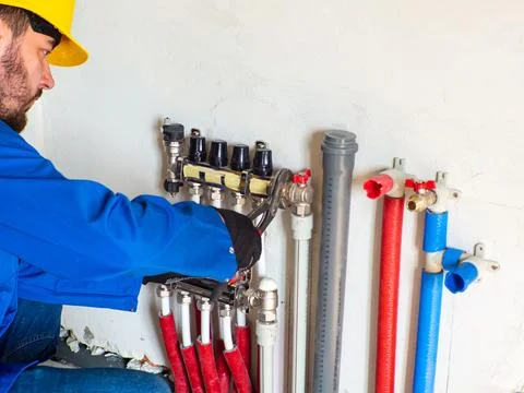 Underfloor heating installation Stock Photos
