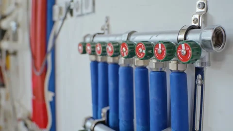 Underfloor Heating Manifold System Installed during Home Renovation Stock Footage 340614092