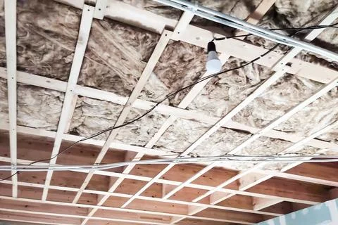 Underfloor heating system. Installation of underfloor heating. Stock Photos