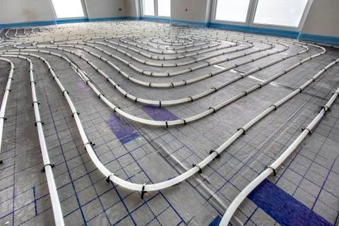 Underfloor heating system in new built residential house Stock Photos