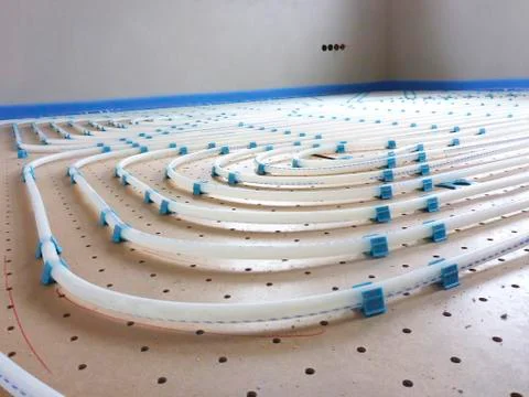 Underfloor heating system in a new house Stock Photos