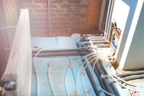 Underfloor heating system.Installing  Heating System Stock Photos