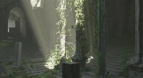 Underground abandoned temple isolated white background 3d illustration Ilustración de archivo