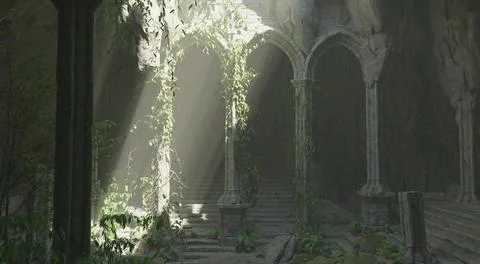 Underground abandoned temple isolated white background 3d illustration Ilustración de archivo