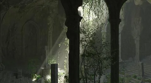 Underground abandoned temple isolated white background 3d illustration Ilustración de archivo