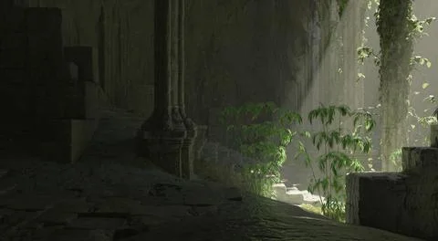 Underground abandoned temple isolated white background 3d illustration Ilustración de archivo