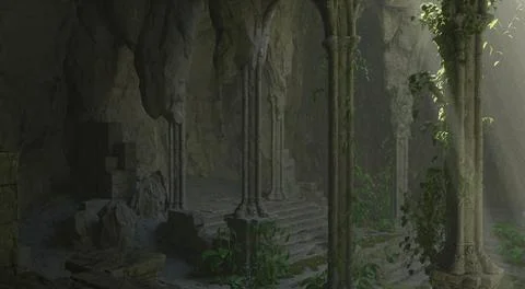 Underground abandoned temple isolated white background 3d illustration Ilustración de archivo