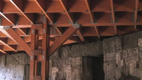The underground basement beneath the wooden floor of the Colosseum Stock Footage 155288533